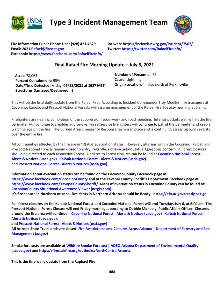 RafaelFireInfo's tweet image. The #RafaelFire is 95% contained and 78,065 acres with 67 personnel. As firefighters are nearing completion of suppression repair, this will be the final daily update from the Rafael Fire. Thank you for your support. 
For a larger view click inciweb.nwcg.gov/incident/artic…