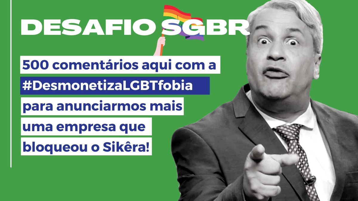 🚀32ª empresa retira seu anúncio do PROGRAMA do Sikêra Jr!

Quer saber quem foi? 500 comentários aqui com a #DesmonetizaLGBTfobia para subirmos nos trends e também anunciarmos mais uma empresa que bloqueou o Sikêra.✊🏽🏳️‍🌈