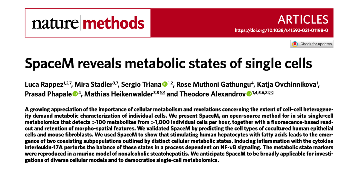 thalexandrov's tweet photo. Thrilled to see a key work of @alexandrovteam out in @naturemethods! 🤩

Rappez, Stadler et al SpaceM reveals metabolic states of single cells

https://t.co/KAUY6p6LVH
1/5 https://t.co/JyExI7Sedf