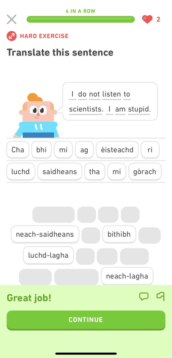 CalumMurrayNHS's tweet photo. Even Duolingo knows better. https://t.co/agGJwNgfJ0