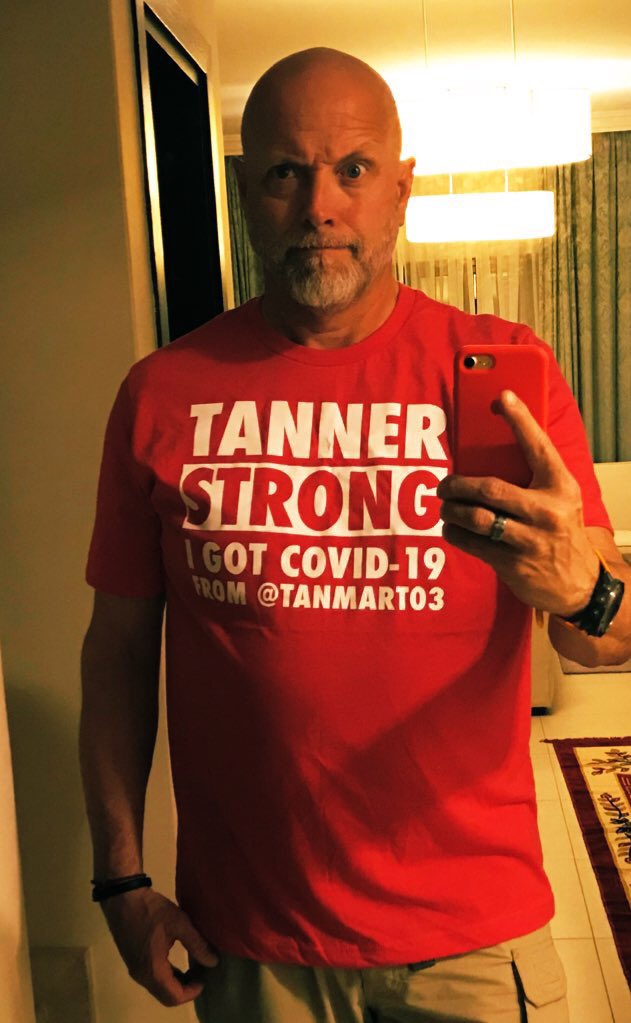 nomadcoug's tweet photo. @lasersheep That’s where I am and @TanMart03 gave me COVID. (he didn’t really - I just have one of only 2 tee shirts that says he did which I wear proudly) #TannerStrong 😂 https://t.co/AnuYsGolmC