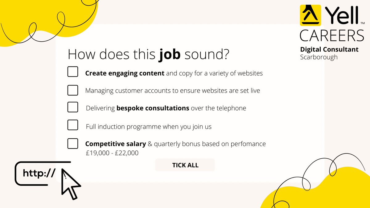 yellcareers's tweet photo. How does this job sound? Sounds good doesn’t it? This is our #digitalconsultant role ⭐️ You’ll help businesses with build exciting websites which they will love. #digitalconsultant #digitaljobs #digitalwork #websitebuilder #websiteDIY CLICK HERE https://t.co/QGckAOflRq https://t.co/0NkV0ZL3gD
