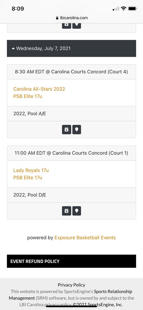 Games schedule for the 6th and 7th !