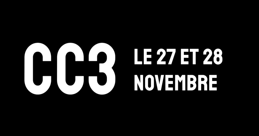 Texte blanc sur fond noir disant " Cyberconv 3, le 27 et 28 Novembre"