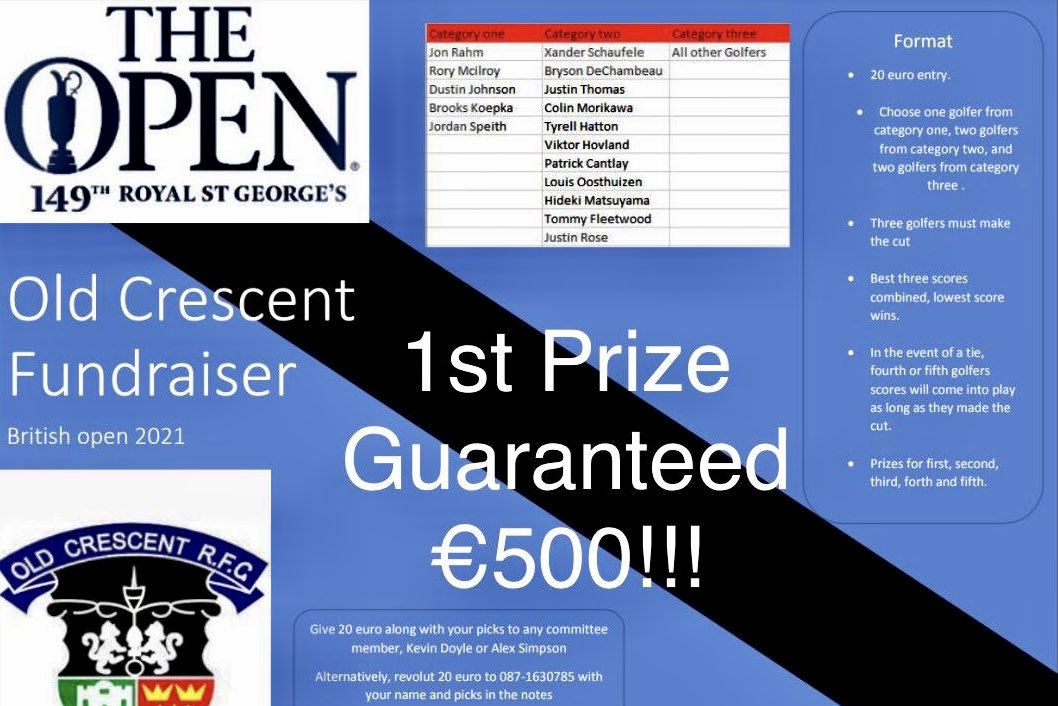 OldCrescentRFC1's tweet photo. Old Crescent RFC Sweep on British Open Golf Championship - 1st Prize Guaranteed €500!

https://t.co/uRfRuIrp64 https://t.co/CKujruy4er
