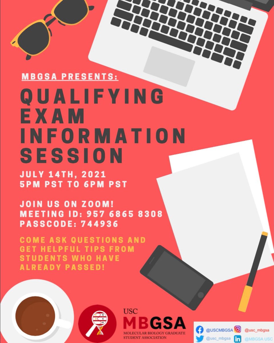 MBGSA along with other senior students will be hosting a QUALIFYING EXAM INFORMATION SESSION!! Since we've entered the summer, now is a great time to think about choosing your committee members, compiling information, outlining, and even writing parts of your qualifying exam!