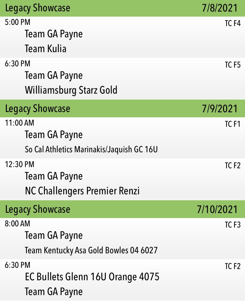 Molly (@mollyy_04) on Twitter photo Schedule this week at the Atlanta Legacy for <a href="/TeamGAPremier04/">Team Georgia Premier 04 Payne</a>! Played a long 9 games in Colorado, but ready for some good competition on our home turf. I would love for anyone to come watch us play, we are at Twin Creeks! #tg ❤️🤍💙 Schedule this week at the Atlanta Legacy for <a href="/TeamGAPremier04/">Team Georgia Premier 04 Payne</a>! Played a long 9 games in Colorado, but ready for some good competition on our home turf. I would love for anyone to come watch us play, we are at Twin Creeks! #tg ❤️🤍💙