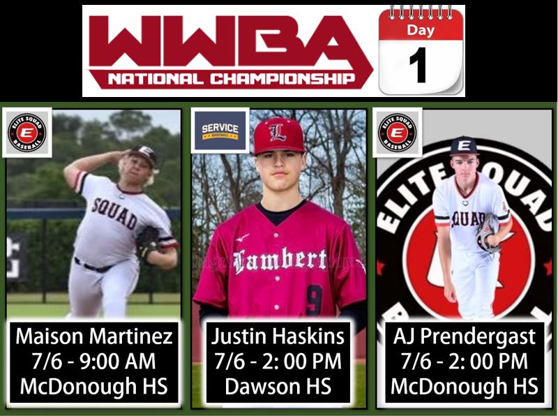 ‼️ DAY 1 PITCHERS ‼️

Three big-time #uncommitted 2022 RHPs will take the bump for their respective teams on opening day of the <a href="/PerfectGameUSA/">Perfect Game USA</a> WWBA 17u National Championship in Atlanta, GA. Don't miss out on <a href="/martinez_maison/">Maison Martinez</a>, <a href="/JustinHaskins16/">Justin Haskins</a>, &amp; <a href="/PrendergastAj/">AJ Prendergast</a>.