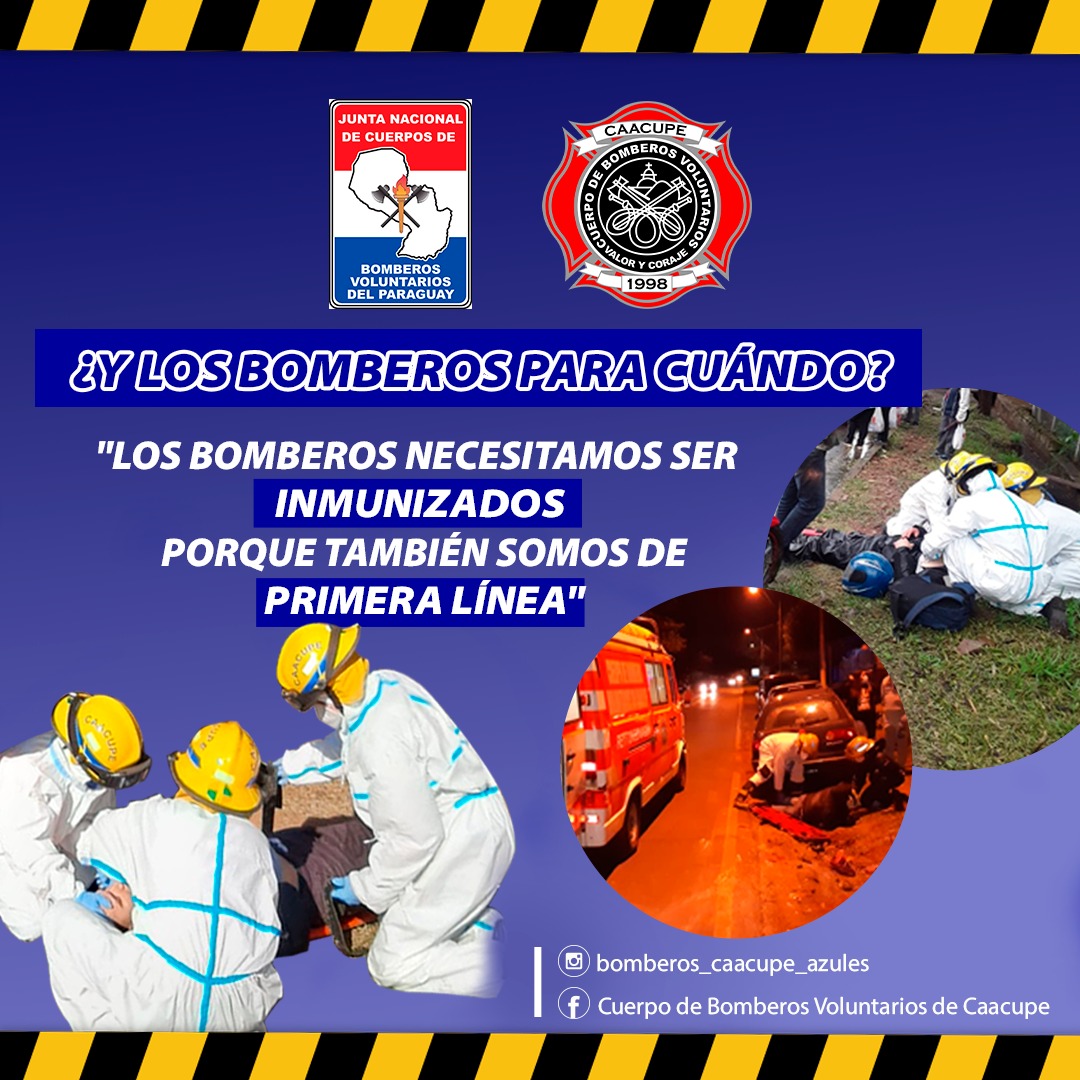 ¿Y LOS BOMBEROS PARA CUANDO?

Los Bomberos necesitamos ser inmunizados porque también somos de primera línea. @pai_mspbs