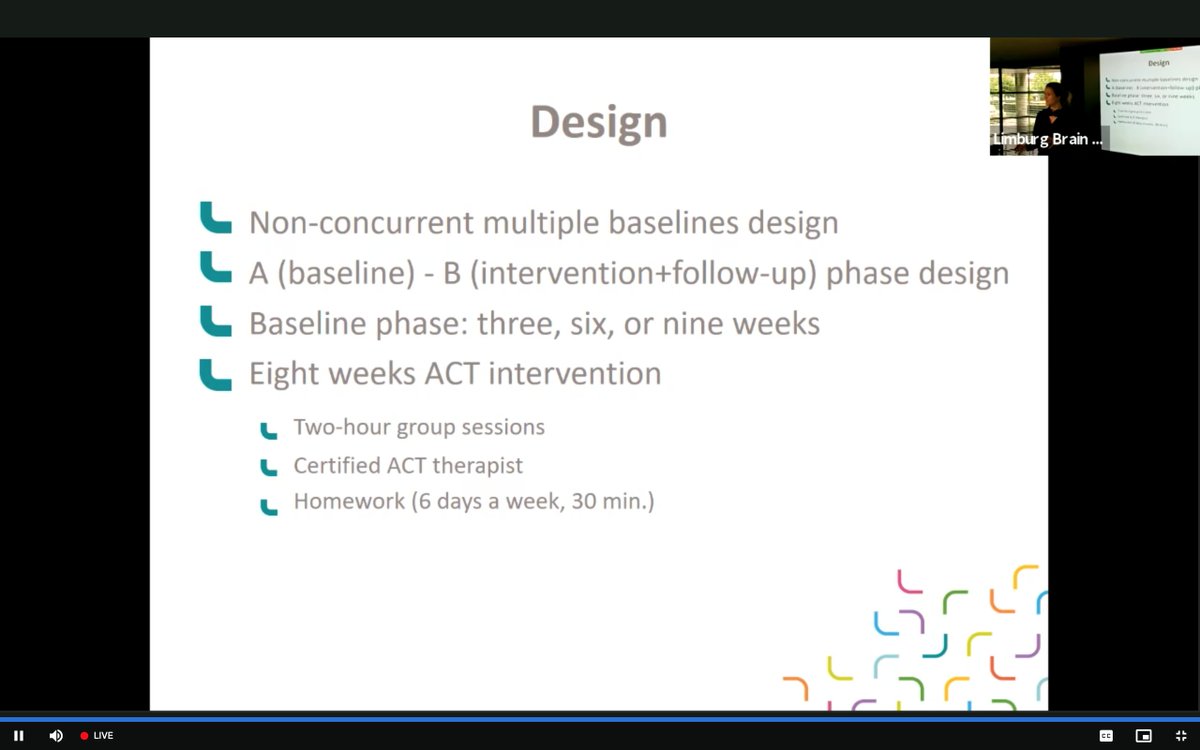 Neuro_BITE's tweet photo. Lovely #SCED #nof1trial #singlecasedesign #multiplebaselinedesign research by Ieke Winkens who investigated outcomes for #ACT for #MS. Nice to see the @LimburgBrain team watching #NeuroRehabLorne2021 together! https://t.co/BwcvJVZlru