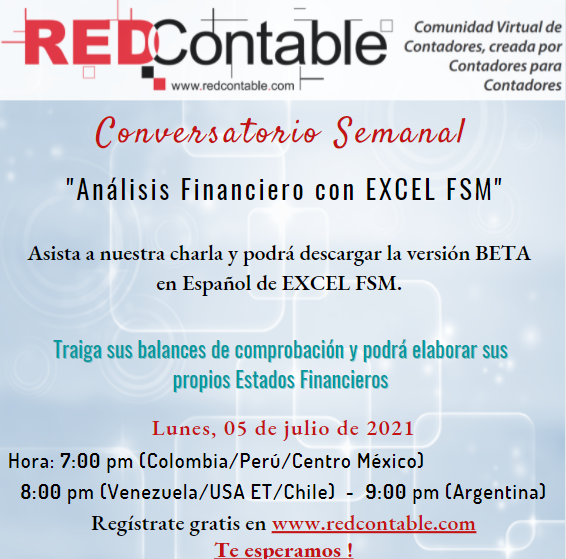 RedcontableC's tweet photo. HOY HOY Conversatorio Gratuito -  Análisis financieros con EXCELL FSM ---Comunidad Virtual de Contadores creada por Contadores para Contadores https://t.co/VRJGf8WeQw https://t.co/CVmGa1y7jB
