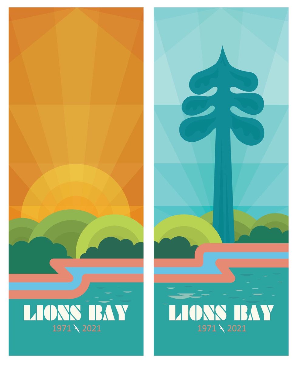 Atomos's tweet photo. Illustrated this banner project for the 50th anniversary of Lions Bay with Jonathan Wreglesworth Design. Fun project and really captures the views from this west coast village. https://t.co/vPBHklxxgV #illustration #sunset #atomos #markpilon https://t.co/rdUe7Uyr3t