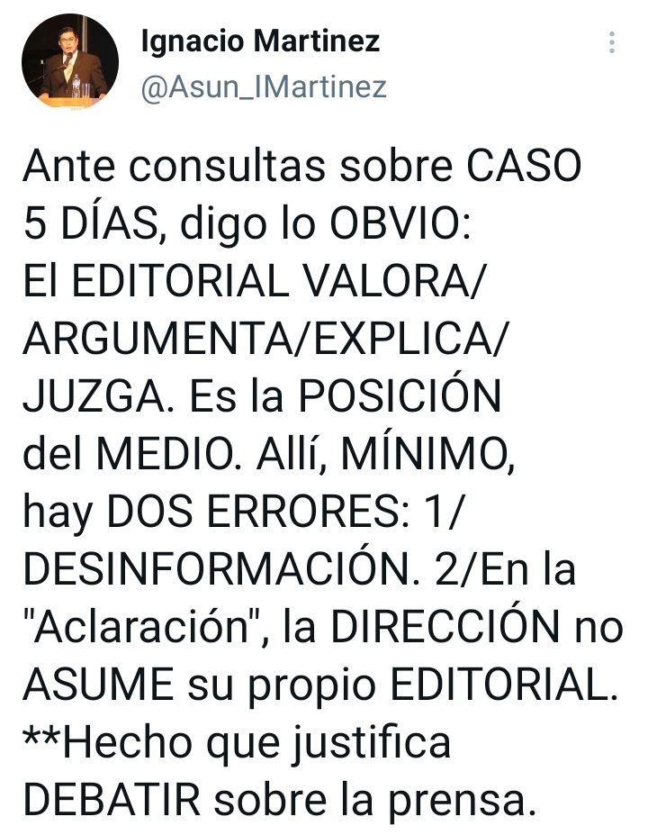 elespejopy's tweet photo. #Monitoreo 🔍 Algunas reacciones tras el editorial publicado por el diario @5diasPY, pero que al final resultó no representar la línea editorial del medio, según aclararon en un comunicado. #periodistas #periodismo #medios #prensa https://t.co/Oh2fxTFOyQ