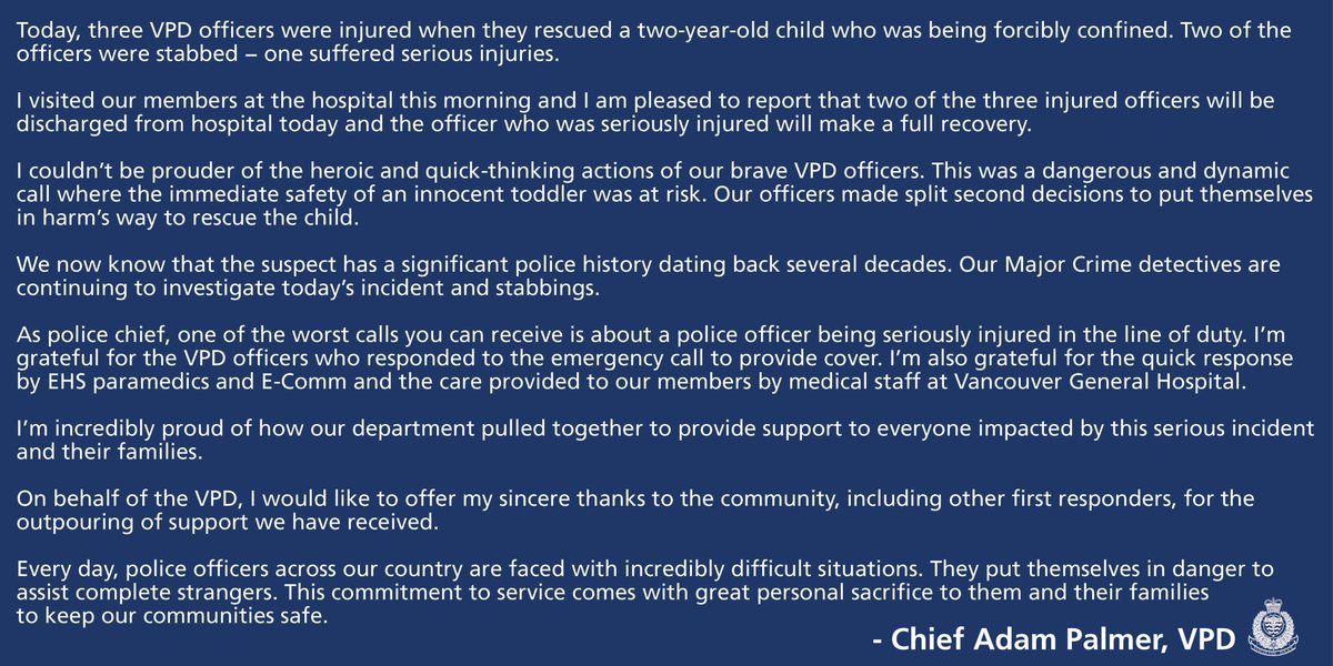 My statement re today's serious incident <a href="/VancouverPD/">Vancouver Police</a>