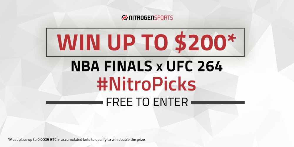 NitrogenSports's tweet photo. The stakes are high on #NBAFinals and #UFC264 NitroPicks! π
Make picks to bag up to $200* on this FREE ENTRY contest! π€
REPLY to this post with #NitroPicks + thoughts about the games!
Submit entry: https://t.co/KMk1BtsSRo https://t.co/QP8iuCLkPW