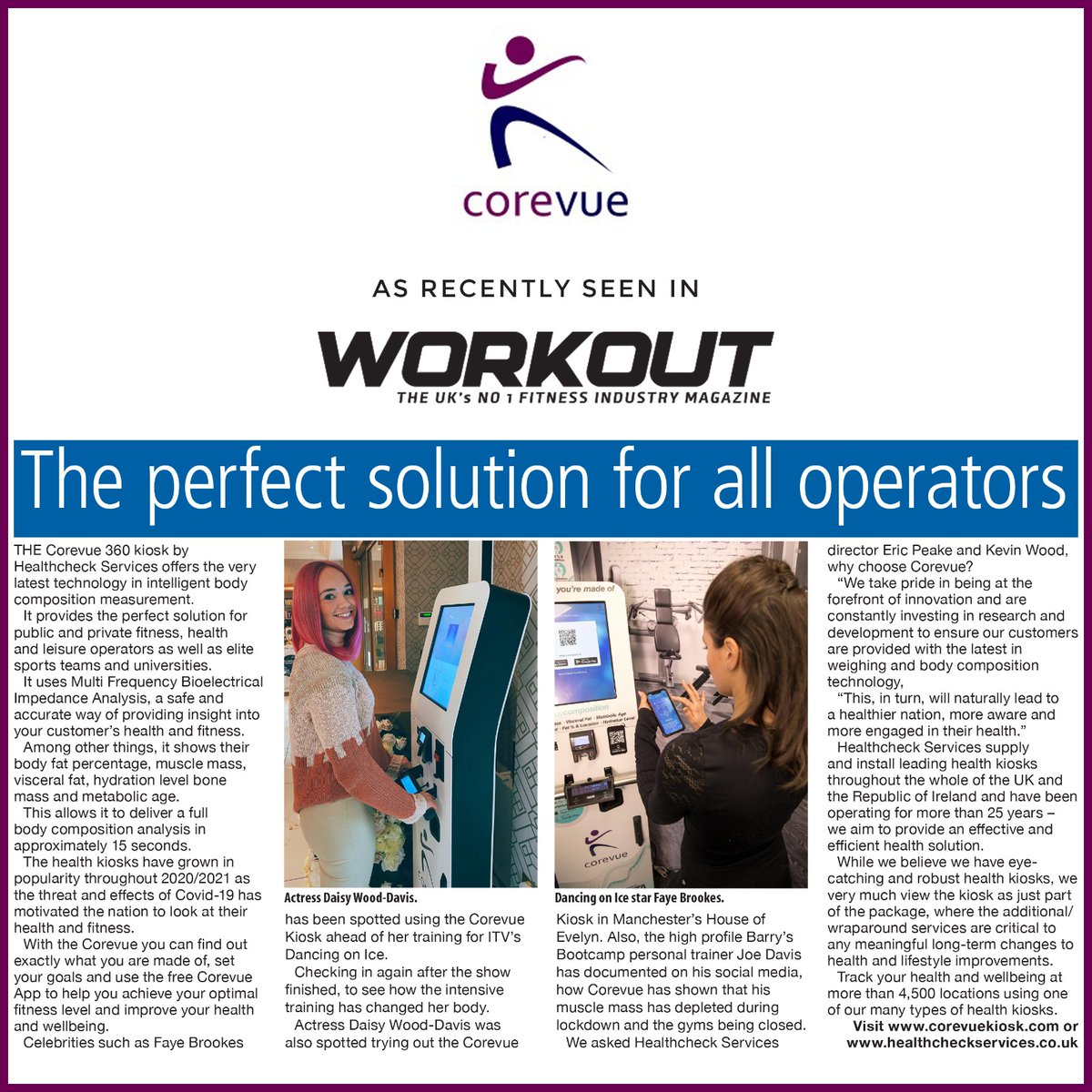CoreVueKiosk's tweet photo. Thanks to WORKOUT magazine for the great article about our Corevue's in your recent edition!
@WorkOutUK
.
.
.
.
#corevue #tuesdaymotivation #tuesday #esdayvibes #motivation #healthchecksvices #tuesdaymorning #fitness #inspiration #follow #fitnessmotivation #workout #workoutmag https://t.co/zZtd1nFvD2