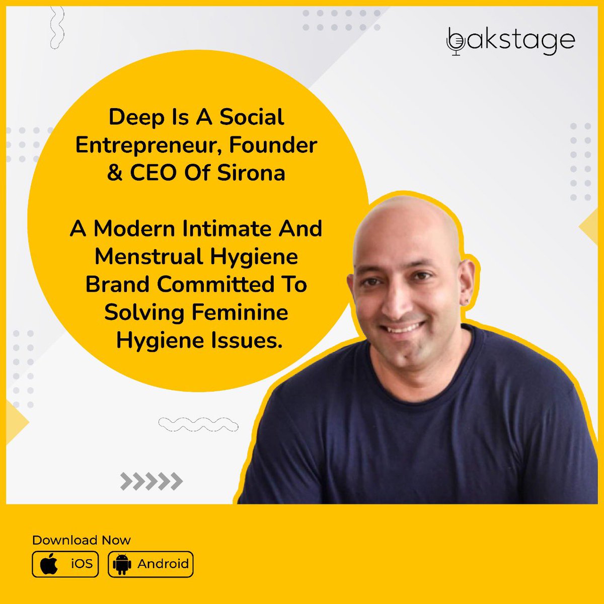 bakstage_ai's tweet photo. Don’t miss out on the opportunity to interact with the man who turned around a brilliant idea into a great business. Catch up with @DeepBajaj today, at 7PM IST | 9:30AM EDT, on Bakstage. @PeeBuddyIndia @SironaHygiene @rushabh_r_mehta 
.
.
.
#IntimateHygiene #Peebuddy #StartupShow https://t.co/UvdtroRilN