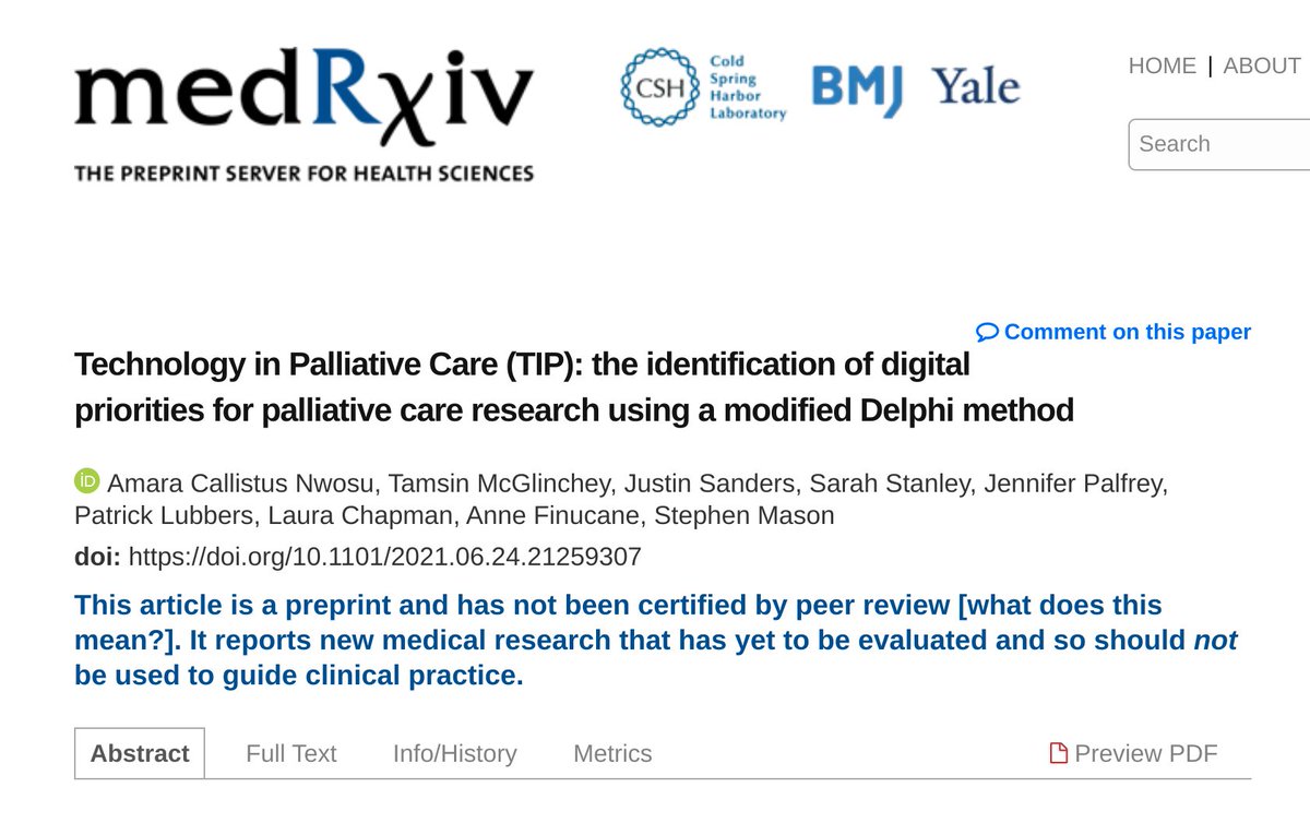 amaranwosu's tweet photo. Happy to share our preprint which outlines #digitalhealth #research priorities for #palliativecare. Check this out in @medrxivpreprint ahead of formal publication
https://t.co/2Tg626FKeg
#hpm #helthtech #mhealth #ehealth @Sarah_Stan_ @Dr_Maceo @PalfreyJennifer @drlaurachapman https://t.co/EivseNvJL7