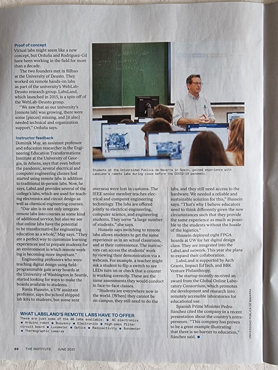 We are thrilled to announce that LabsLand and several of the LabsLand community members have been featured in June's printed issue of <a href="/IEEESpectrum/">IEEE Spectrum</a>  Magazine, sent to all the members of IEEE internationally, talking about remote labs before and during the pandemic!