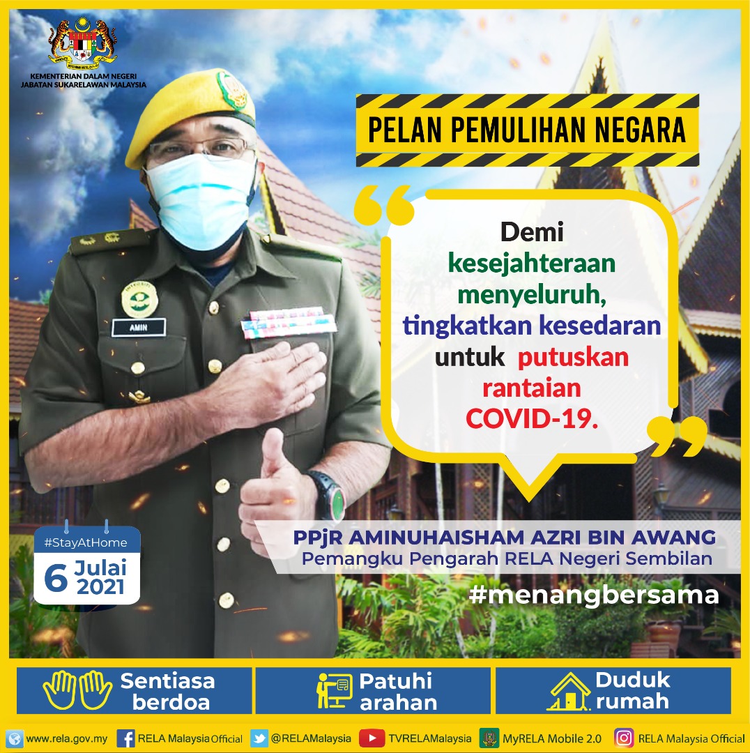 𝙆𝙀𝙈𝙋𝙀𝙉 𝙆𝙀𝙎𝙀𝘿𝘼𝙍𝘼𝙉 :
Pelan Pemulihan Negara
#AmalDanPatuh
#MenangBersama
#StayAtHomeSaveLives

<a href="/KDNPUTRAJAYA/">KDN🇲🇾</a> <a href="/dhzhamzah/">Hamzah</a> <a href="/IsmailSaid087/">DS Dr. Ismail Mohamed Said</a> <a href="/wandahlan/">Wan Ahmad Dahlan</a> <a href="/yahyakgc/">Yahya Sulaiman</a> <a href="/SazaliZin/">Mohd Sazali Mohd Zin</a>