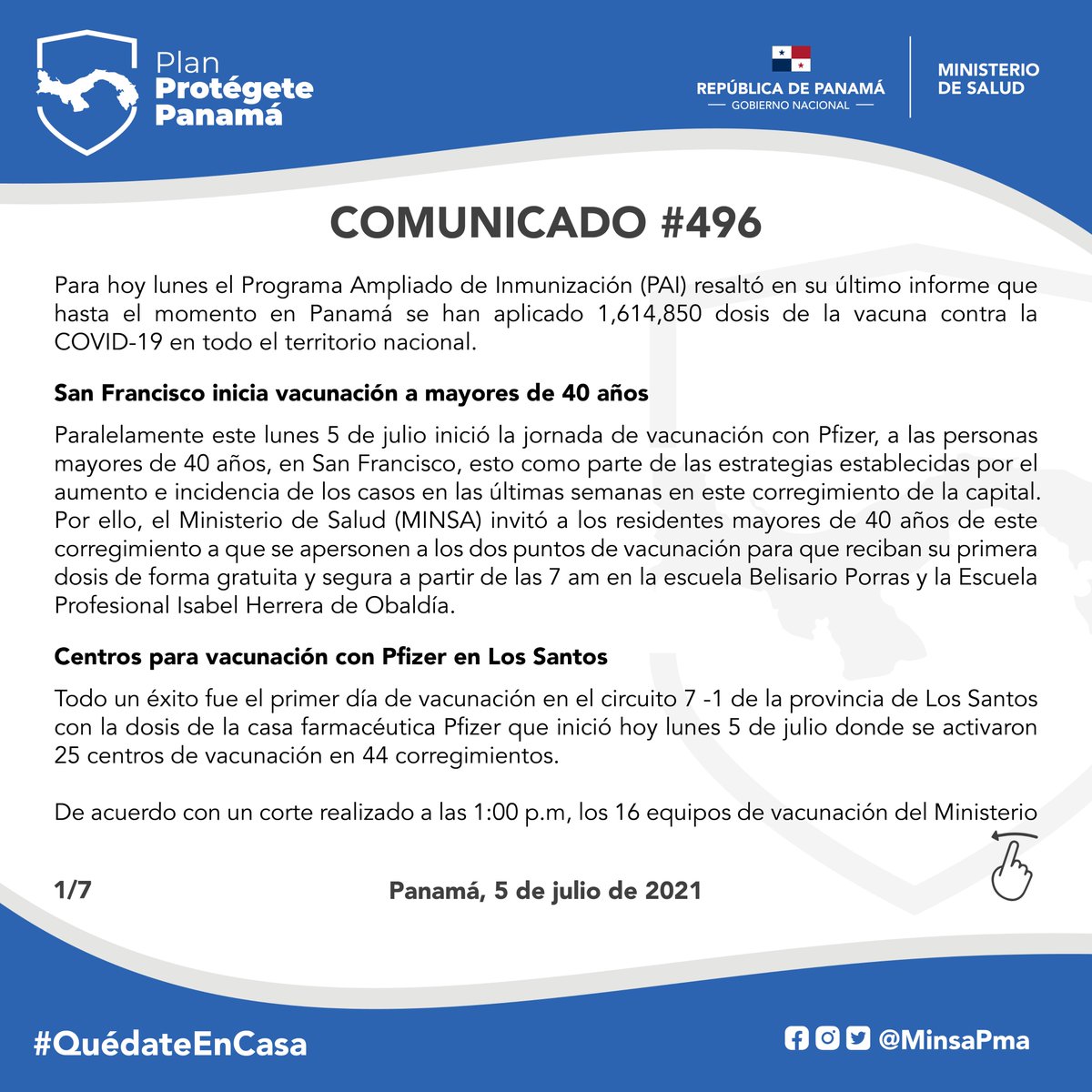 MINSAPma's tweet photo. Comunicado N° 496 Parte 1.
 #UnPanamáMejor🇵🇦 #ProtégetePanamá https://t.co/JETeYXEqto