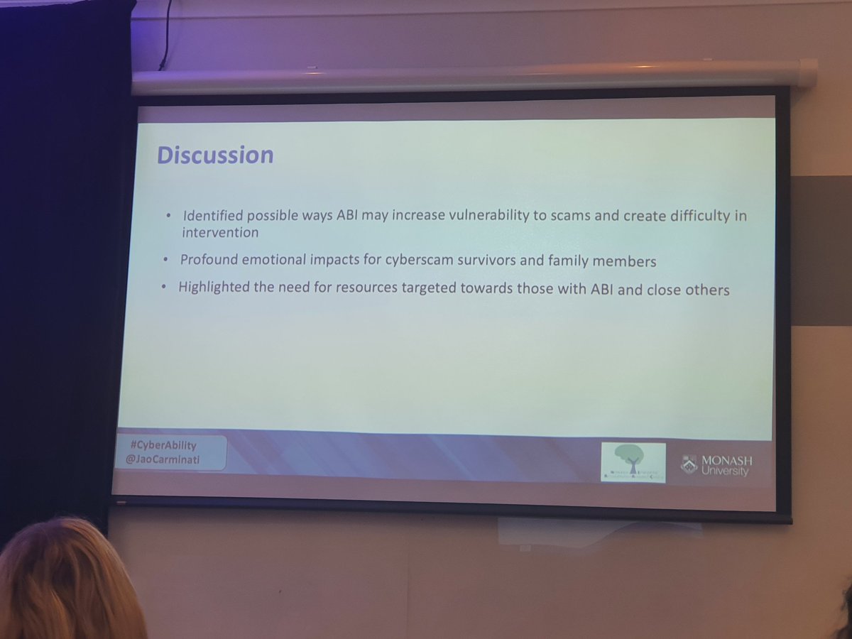 Dr Kate Gould (@thinkfully_) on Twitter photo Brilliant job <a href="/JaoCarminati/">Dr Jao Carminati</a> presenting your #qualitative honours work on #CyberAbility and #scams at #NeuroRehabLorne2021! πππ
<a href="/jennpon/">JennieP</a> <a href="/MERRC_Research/">Monash-Epworth Rehabilitation Research Centre</a> <a href="/TI_BrainRehab/">Turner Institute - Brain Injury & Rehab</a> Brilliant job <a href="/JaoCarminati/">Dr Jao Carminati</a> presenting your #qualitative honours work on #CyberAbility and #scams at #NeuroRehabLorne2021! πππ
<a href="/jennpon/">JennieP</a> <a href="/MERRC_Research/">Monash-Epworth Rehabilitation Research Centre</a> <a href="/TI_BrainRehab/">Turner Institute - Brain Injury & Rehab</a>