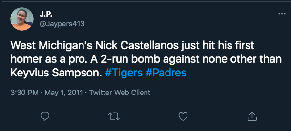 ConnorNewcomb_'s tweet image. It's funnier when you learn that Nick Castellanos hit his first professional home run on the night Osama Bin Laden was killed