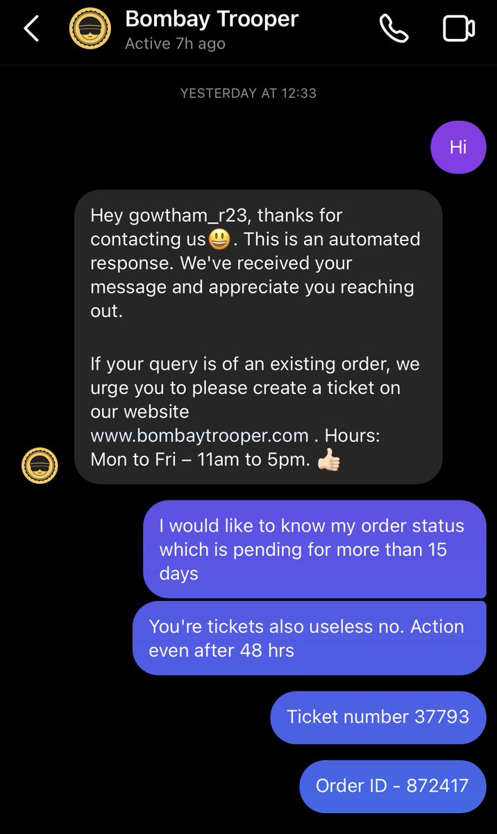 rgowthamraj23's tweet image. ⁦@BombayTrooper⁩  can you respond to this?? When will I get my order delivered #poorresponse #worstcustomercare #bombaytrooper #delay