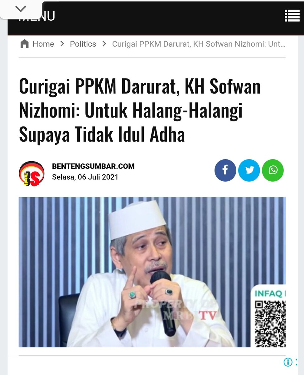 Astaga...ini kyai kok seperti ini sih 🤦‍♀️

Bukannya bikin tentram umat malah provokatif

Coba deh dia suruh ke RS tanpa menggunakan APD dan membantu nakes

Bukannya bersinergi melawan pandemi malah obong2 blarak 🖕

bentengsumbar.com/2021/07/curiga…