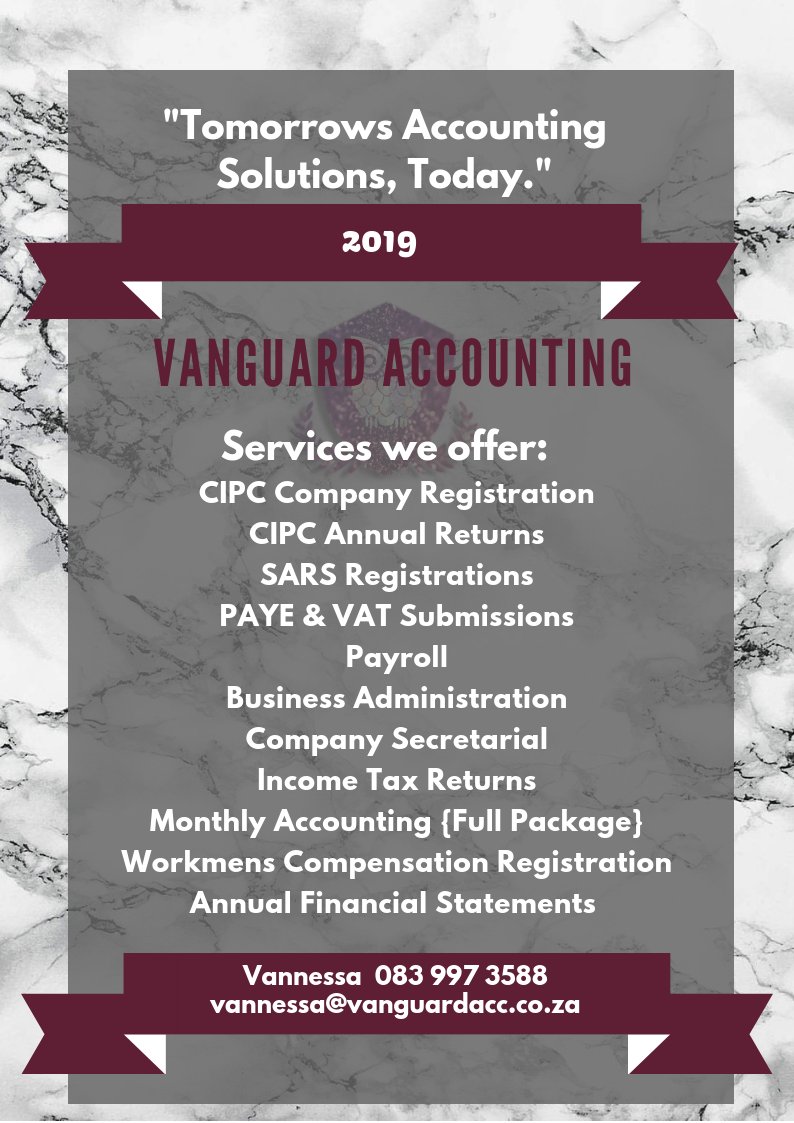 Thapz__'s tweet image. Hungry for Great Accounting & Affordable Rates?🍽😋
ORDER from our Services Menu Now!📜
☎️Whatsapp: 083 997 3588
📧Email: Vannessa@Vanguardacc.co.za
to inquire
#Accounting II Tax II #Payroll