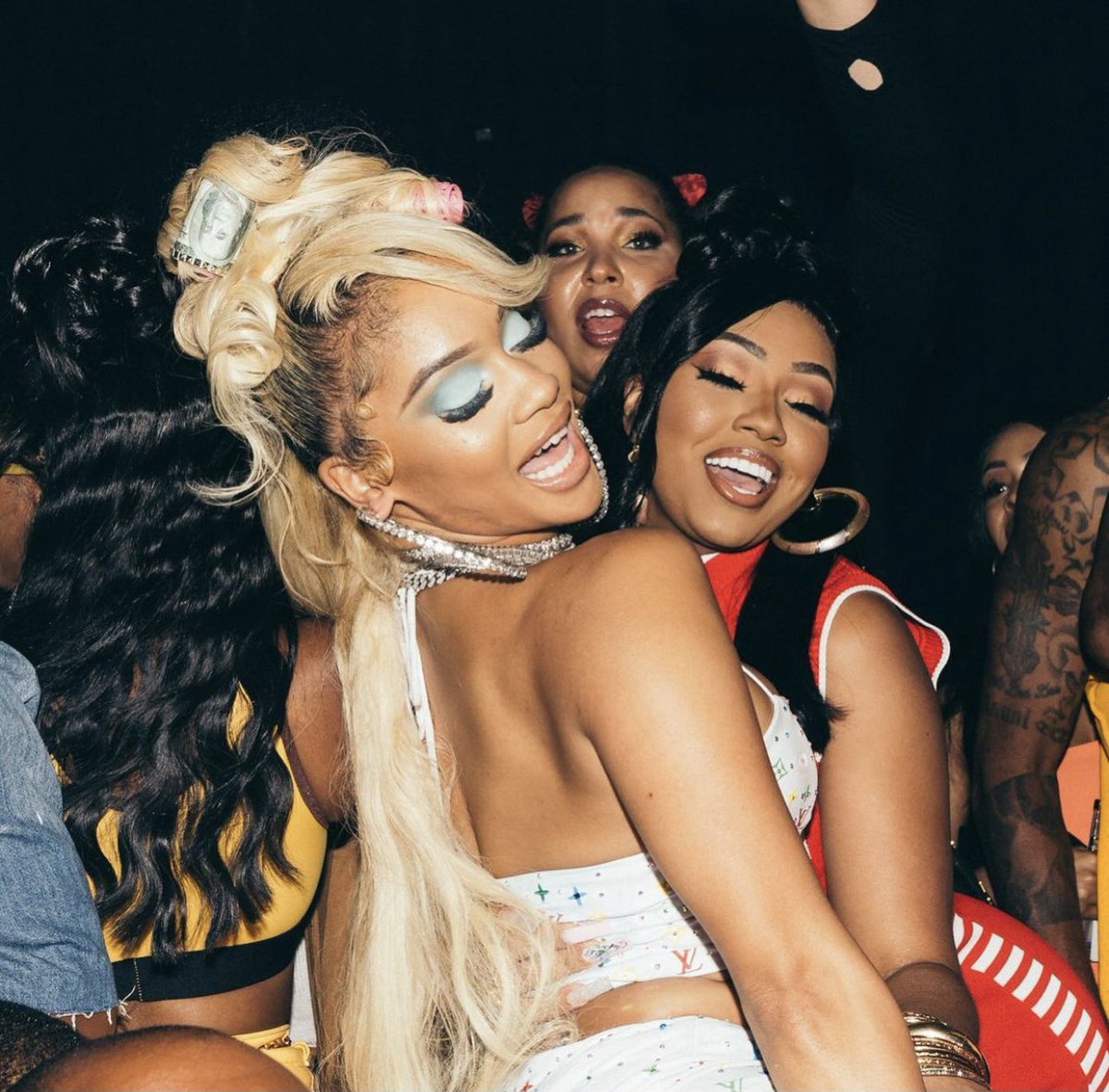 Saweetie with JT and Yung Miami at her Freaknik party.