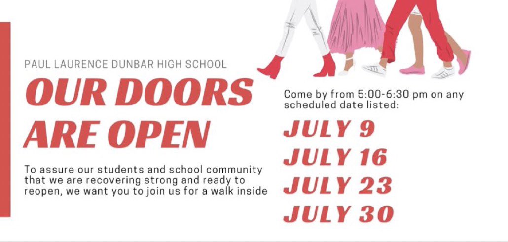 DunbarHSDC's tweet photo. Our doors are wide open. Come join us for a walk and chat tour. Bring all your questions. 

Beginning this Friday at 5:00 pm you are all invited. @dcpublicschools @DCPSChancellor 

#EverydayAtDunbar #OurDoorsAreOpen 
#Weworkforkids https://t.co/D3UiViaRCL