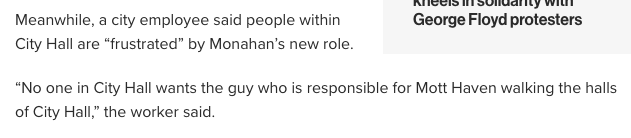 AshAgony's tweet image. An anonymous city worker told the NY Post that "no one in City Hall wants the guy who is responsible for Mott Haven [aka #FTP4] walking the halls of City Hall."

Monahan infamously oversaw the beating &amp;amp; mass arrest of protesters at #FTP4 in the Bronx.