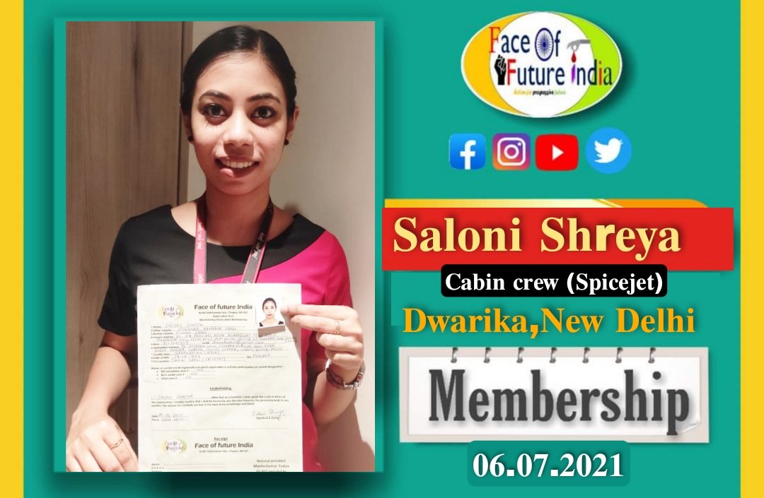 FaceOfFuture1's tweet photo. Today,Saloni Shreya from new Delhi took the membership of Face of Future India. The whole Face of Future India family wishes for the future only with the best wishes.

#Youth4NewIndia #NationFirstCharacterMust #TogetherWeCanDoEverything https://t.co/muFNae7DyU