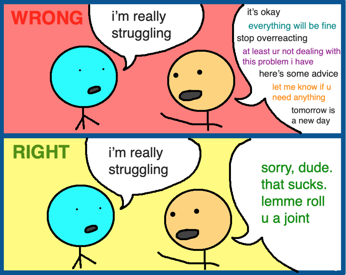 onlyastoner's tweet photo. the right and wrong way to be a supportive friend https://t.co/tKaXYFyz6Z