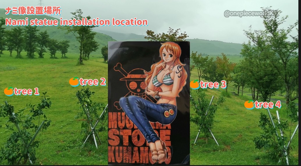One Piece World Kumamoto Japan Twitterren ナミ像が7 31にお披露目されます 設置場所には4本のみかん の木が植えられました 実もついています みかんに囲まれてたたずむナミ そうだとすれば最高です ﾟ ﾟ 時々ナミ ワンピース ナミ ナミ像 尾田栄一郎