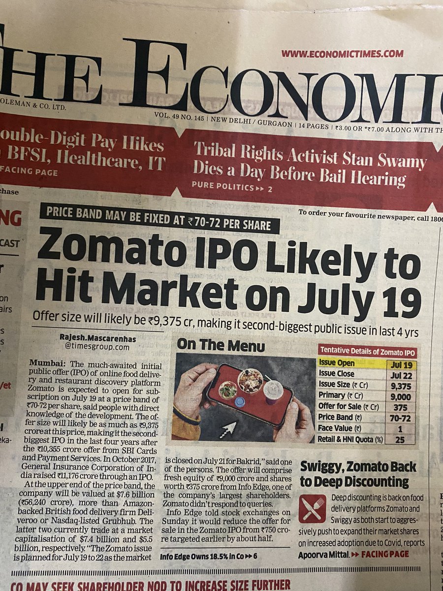 arnav1012's tweet photo. New age Indian businesses are finally hitting the market! Cheers to @zomatoin. Next in line @Paytm https://t.co/CvGbC3EsM7