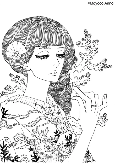 「安野モヨコ ポストカード KIMONO GIRLS 珊瑚」(2021)ぬり絵にどうぞ#キモノガールズ #百葉堂 #安野モヨコの塗り絵 