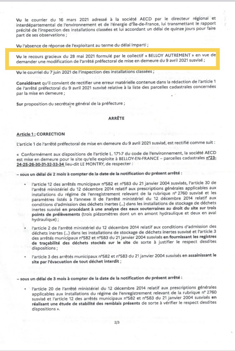 BelloyAutrement's tweet photo. Grâce à l’action des élus @BelloyAutrement nous avons obtenu par recours gracieux une rectification de arrêté préfectoral. @Prefet95 a ordonné la dépollution de tout le site du Montry. @g_vuilletet il faut condamner les délits environnementaux. https://t.co/BQYeVsV7Vo https://t.co/otNiMS9mNg