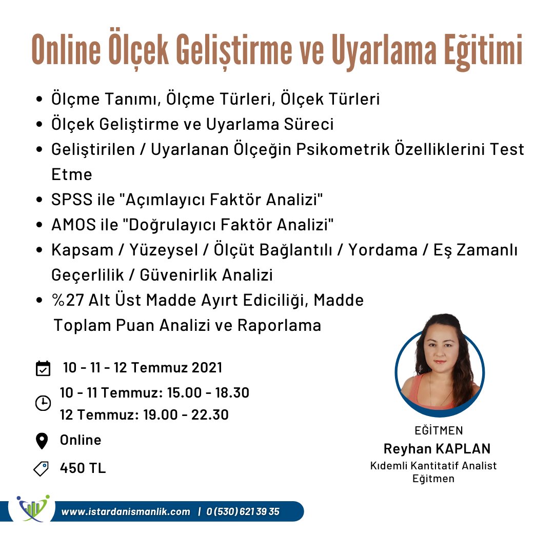 istararastirma's tweet photo. 📣Son Kontenjanlar📣

💻Online Ölçek Geliştirme ve Uyarlama Eğitimi

🖱️ https://t.co/ABegg8DPcB
⌨️ bilgi@istardanismanlik.com
📞0 (530) 621 39 35 

#İstarAraştırma #İstarAkademi #ÖlçekGeliştirme #ÖlçekUyarlama #SPSS #AMOS #Araştırma #Eğitim #Analiz #İstatistik https://t.co/Efn333ZvUi