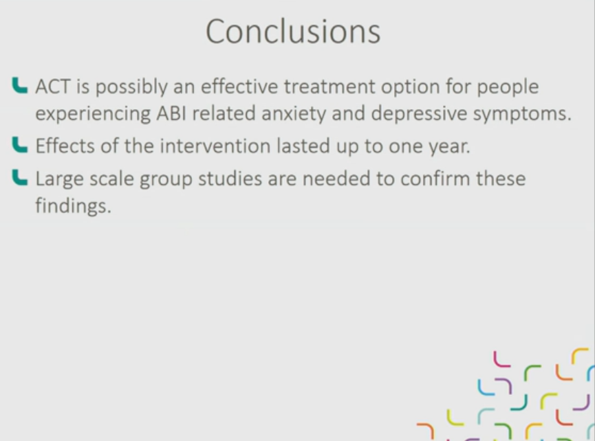 THINKFULLY_'s tweet photo. Many overlaps between #PBSplus and #ACT highlighted by the use of #metaphors.
Excellent paper presented by Joanne Rauwenhoff @LimburgBrain on four single-case experimental design studies of ACT for anxiety & depression after #BrainInjury
#NeuroRehabLorne2021 https://t.co/XftTG5bbGY
