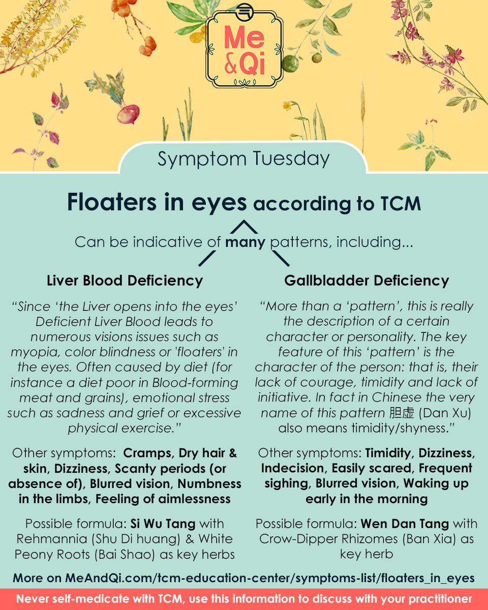 Symptom Tuesday! Today we look at what having "floaters in the eyes" might mean to TCM: meandqi.com/tcm-education-…

#TCM #acupuncture #herbs #herbalism #naturalist #naturalbody #natural #naturelover