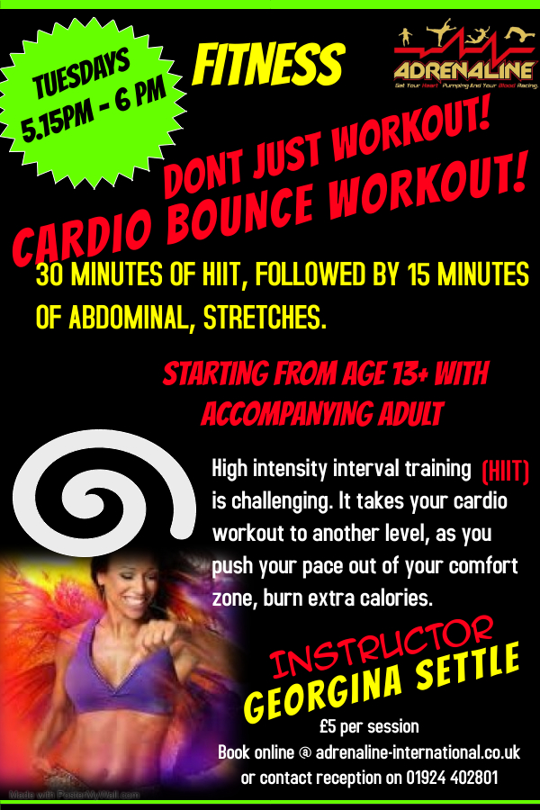 You can now join the cardio bounce from ages 13+, providing you are accompanied by a participating adult.

Not wanting to join cardio, then still come along for half price bounce when an adult is working out.