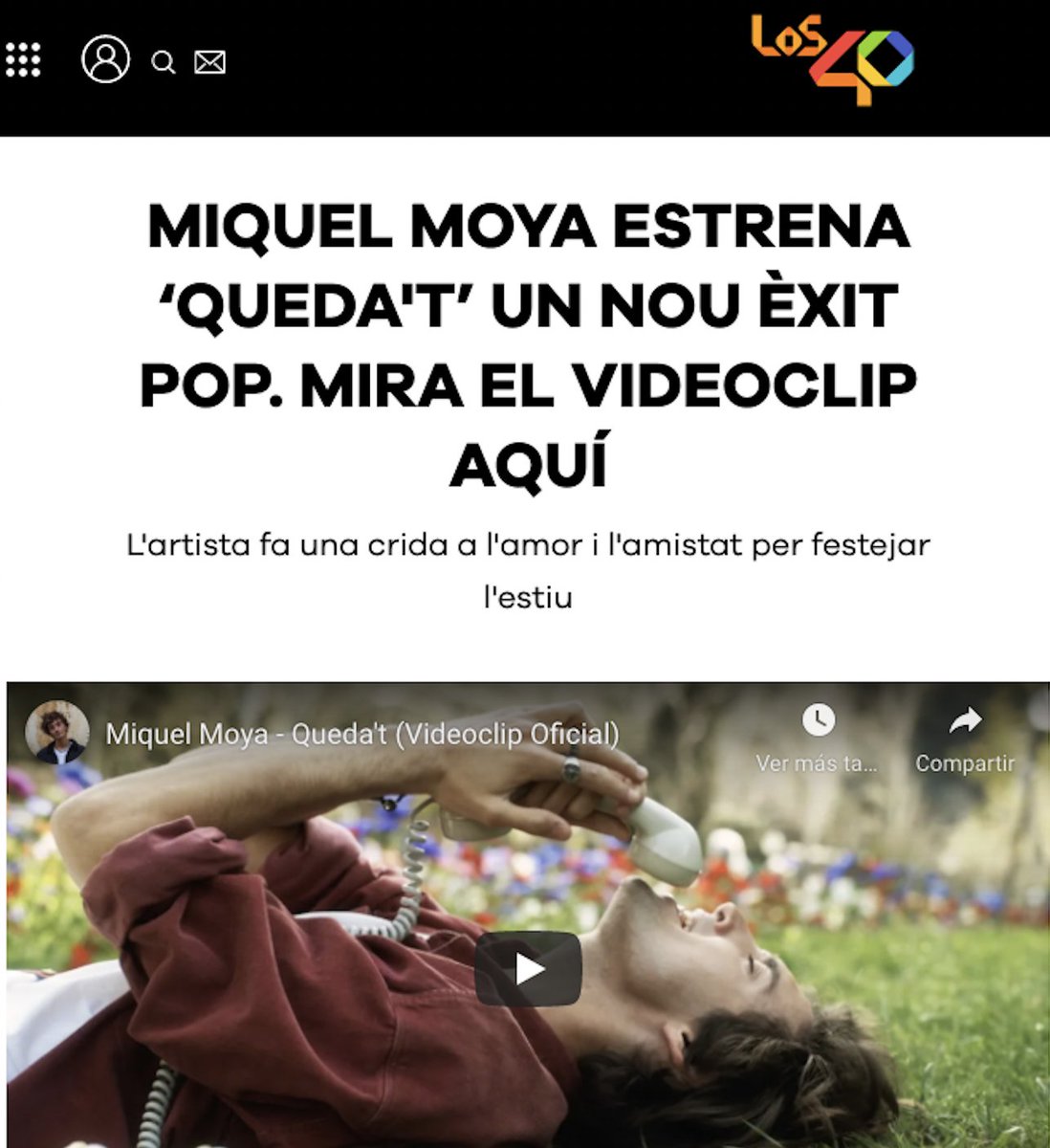 "Queda't", un nou èxit que el cantautor català #MiquelMoya ens proposa per gaudir aquest estiu.
La producció va a càrrec d'Arnau Moreno <a href="/emlanmusic/">Arnau Moreno, Emlan</a>  i acompanyat d'un videoclip dirigit per Aïda Soler representant la festivitat i d'alegria.
<a href="/Els40_/">ELS40</a> 

los40.com/los40/2021/07/…