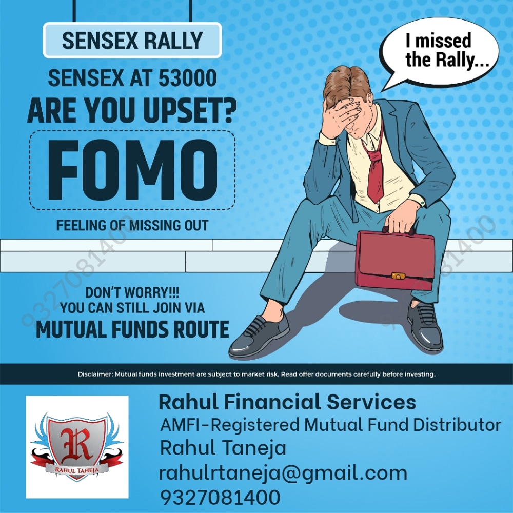 rahulrtaneja's tweet photo. FOMO In The Sensex Rally.
Sensex Now @53,000
Don't Worry
You Can Still Join Via Mutual Funds.

#MutualFund #MutualFunds #PersonalFinance #MutualFundsSahiHai #SIP #RetirementPlanning #GoalPlanning #FinancialPlanning #AdviceZarooriHai #RahulTaneja #RahulFinancialServices https://t.co/GvzvsQihKF