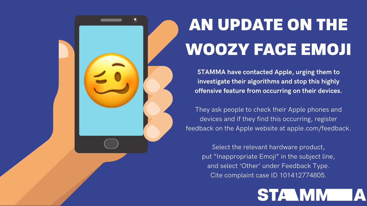 Many of you will be aware we've been looking into the connection between the word "stammering" and the emoji, Woozy Face on Apple devices. 📱

We've been contacted by hundreds of our Members. It's time to act. Read our Press Release at ow.ly/zjJW50FpD7I