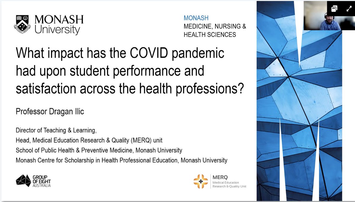 Thanks, <a href="/DraganIlic99/">Dragan Ilic</a>, for presenting on the impact of the COVID-19 pandemic upon student performance and satisfaction across the health professional courses at  #ANZAHPEFestival. Interesting to see how domestic and international student performance varied during the pandemic!