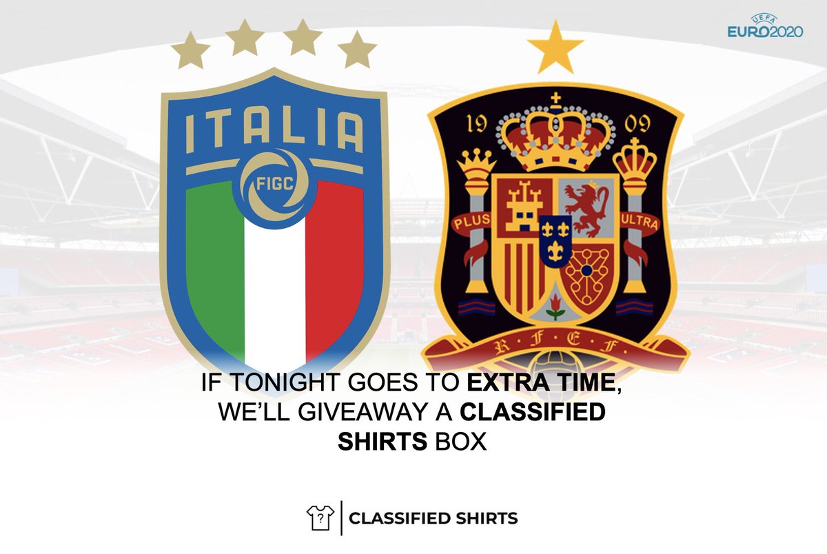 🚨#EURO2020🇮🇹 v 🇪🇸 Giveaway 🚨

Almost half of the games have gone to ET so far! If tonight’s game goes to ET, we’ll giveaway a ClassifiedShirts.co.uk box! 📦

To enter, simply:

1️⃣ Follow us
2️⃣ Retweet this post

Good luck! 🤞