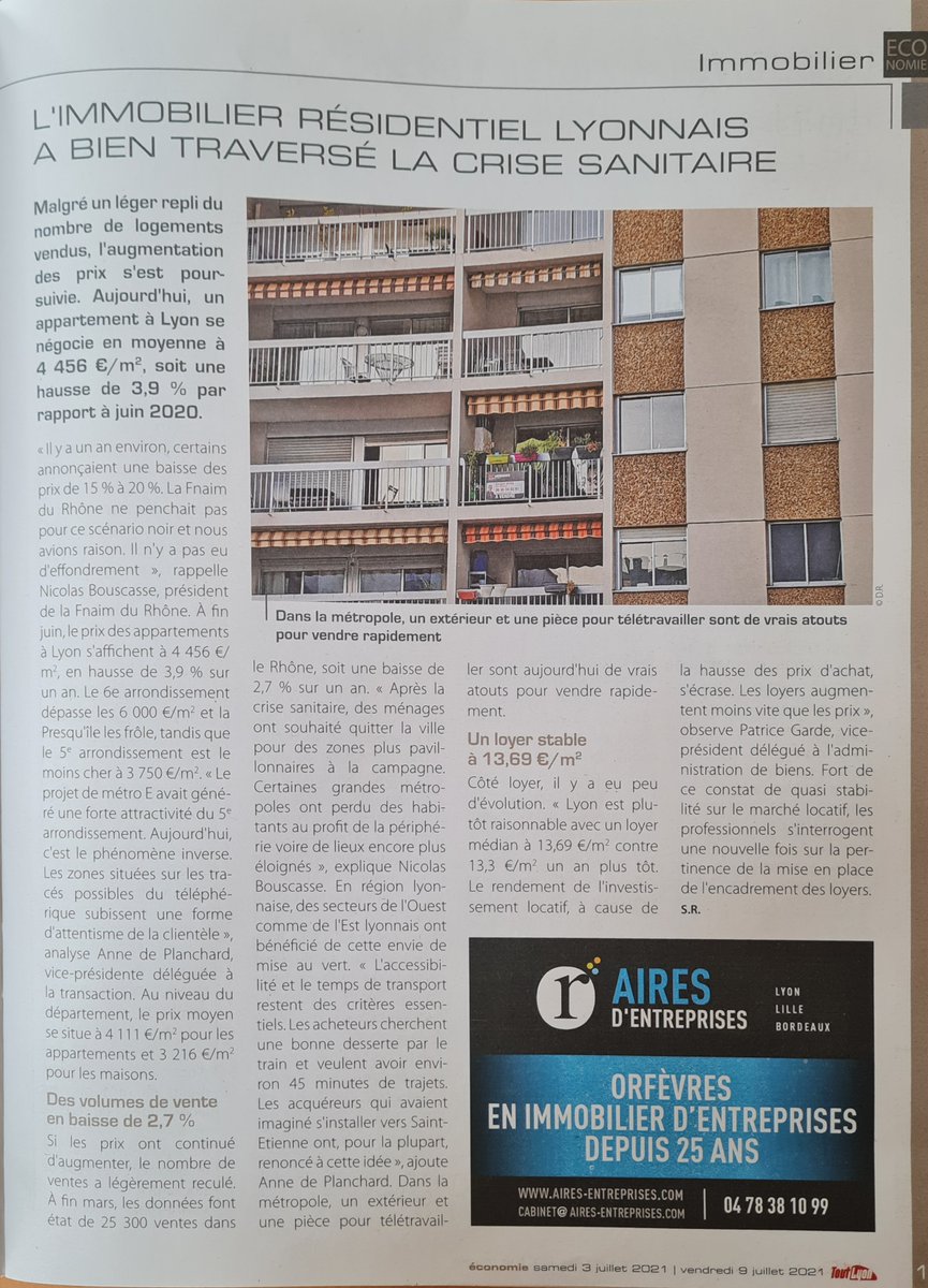 La presse revient sur les chiffres clés de l'immobilier à Lyon et dans le Rhône suite à notre conférence de presse du 1er juillet :
📍 Léger repli du nombres de ventes 
📍 L'augmentation des prix se poursuit
📍 Un loyer stable à 13,69€/m²
#fnaim69 #fnaim #immobilier #lyon #Rhône