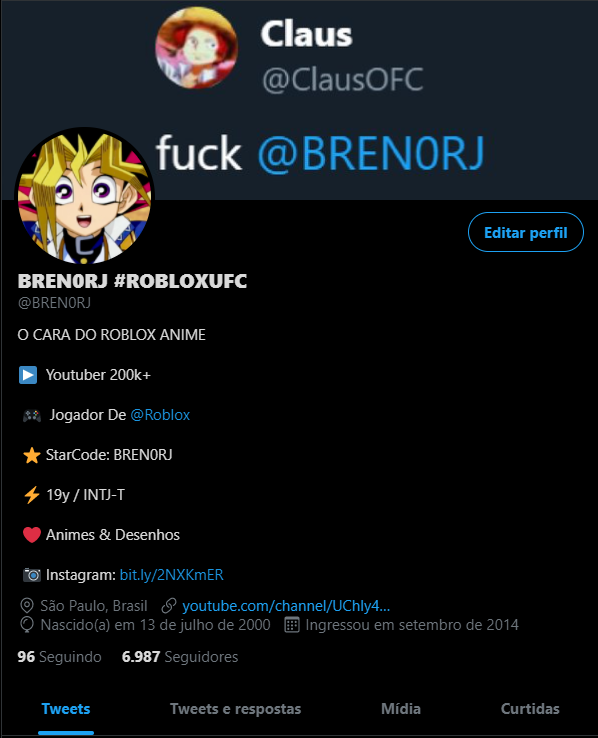 BREN0RJ ツ on X: Falta 13 follow pra 7k, eu sempre quis usar o twitter e  alguém responder meus tweets, fico feliz q hj em dia isso seja possível  kkkkk  /